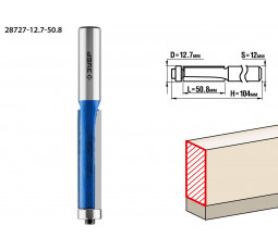 Фреза кромочная прямая с нижнем подшипником ЗУБР d=12.7 мм 28727-12.7-50.8