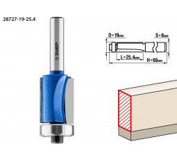 Фреза кромочная прямая с нижнем подшипником ЗУБР d=19 мм 28727-19-25.4