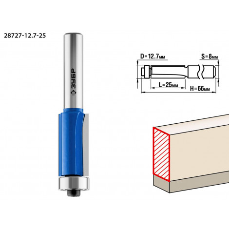 Фреза кромочная прямая с нижнем подшипником ЗУБР d=12.7 мм 28727-12.7-25