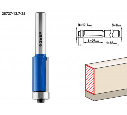 Фреза кромочная прямая с нижнем подшипником ЗУБР d=12.7 мм 28727-12.7-25