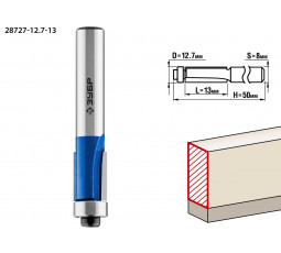 Фреза кромочная прямая с нижнем подшипником ЗУБР d=12.7 мм 28727-12.7-13