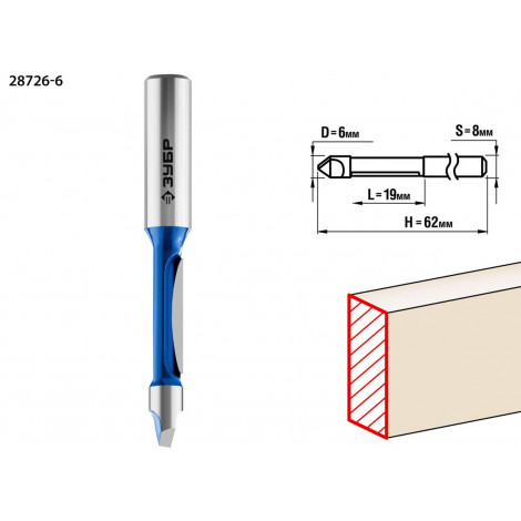 Фреза кромочная прямая со сверлом ЗУБР d=6 мм 28726-6