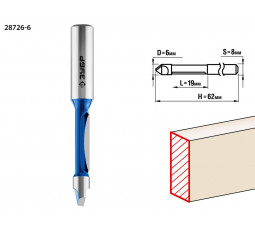 Фреза кромочная прямая со сверлом ЗУБР d=6 мм 28726-6