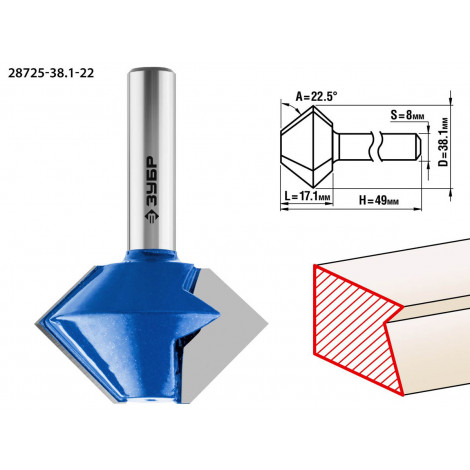 Фреза кромочная конусная ЗУБР d=38.1 мм  28725-38.1-22