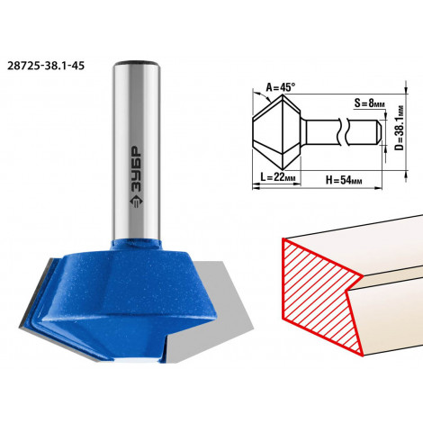 Фреза кромочная конусная ЗУБР d=38.1 мм 28725-38.1-45