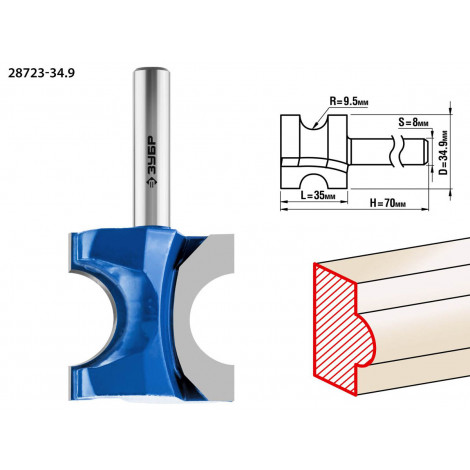 Фреза кромочная полустержневая ЗУБР d=34.9 мм 28723-34.9