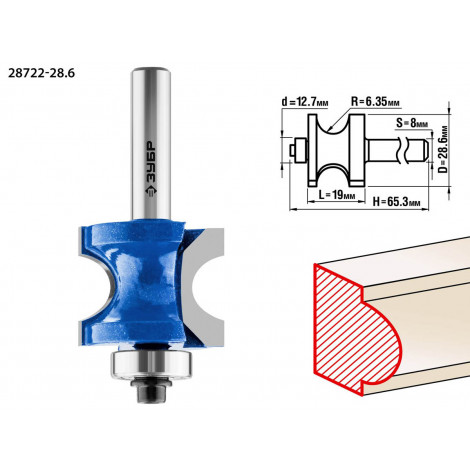 Фреза кромочная полустержневая с подшипником ЗУБР d=28.6 мм 28722-28.6