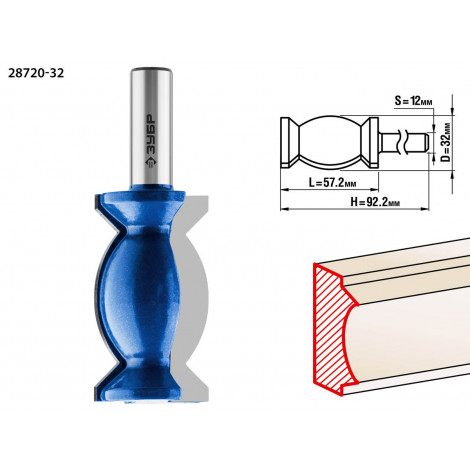 Фреза кромочная фигурная №9 ЗУБР d=32 мм 28720-32