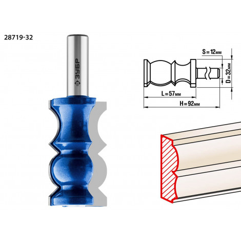Фреза кромочная фигурная №8 ЗУБР d=32 мм 28719-32