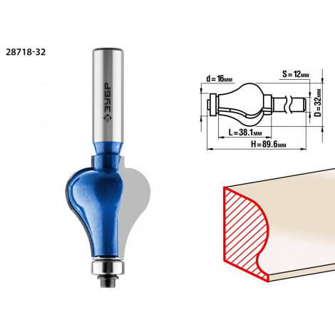 Фреза кромочная фигурная №7 ЗУБР d=32 мм 28718-32