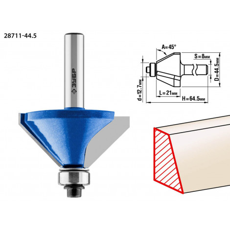 Фреза кромочная калевочная(фасочная) №9 ЗУБР d=44.5 мм 28711-44.5
