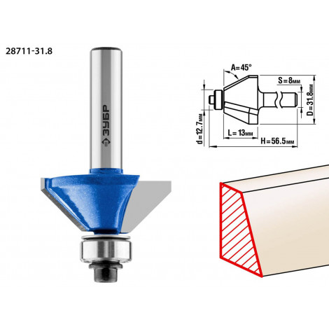 Фреза кромочная калевочная(фасочная) №9 ЗУБР d=31.8 мм 28711-31.8