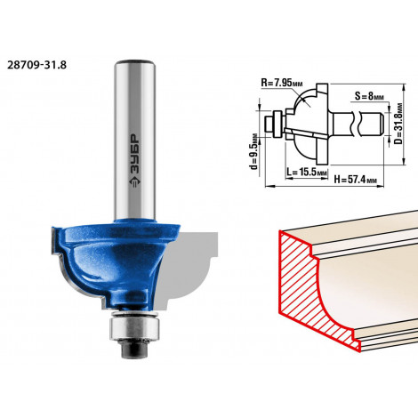 Фреза кромочная калевочная №7 ЗУБР d=31.8 мм 28709-31.8