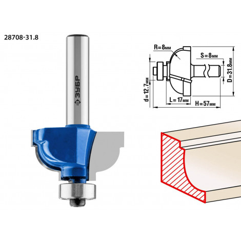 Фреза кромочная калевочная №7 ЗУБР d=31.8 мм 28708-31.8