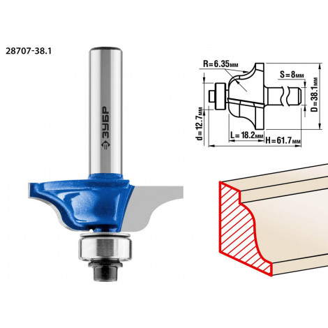 Фреза кромочная калевочная №6 ЗУБР d=38.1 мм 28707-38.1