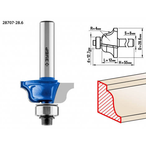 Фреза кромочная калевочная №6 ЗУБР d=28.6 мм 28707-28.6