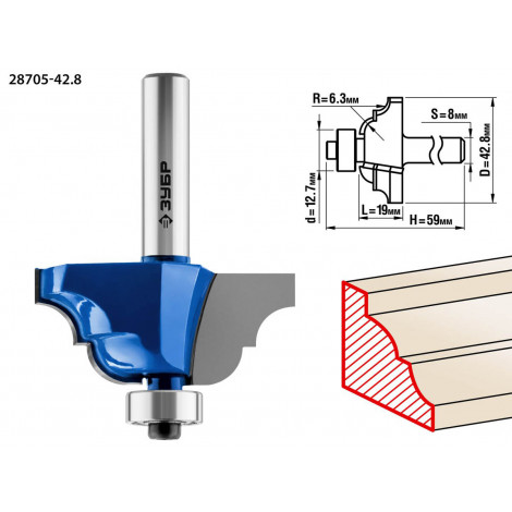 Фреза кромочная калевочная №4 ЗУБР d=42.8 мм 28705-42.8