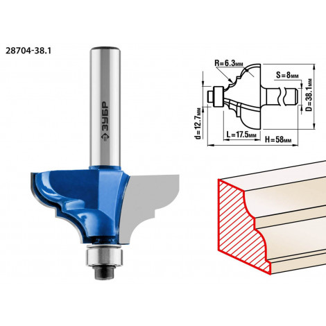 Фреза кромочная калевочная №3 ЗУБР d=38.1 мм 28704-38.1