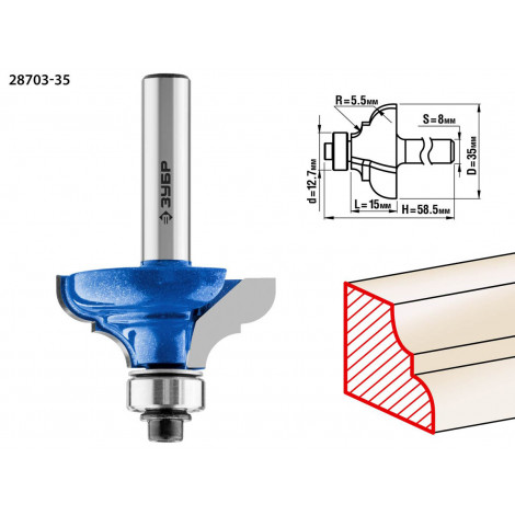 Фреза кромочная калевочная №3 ЗУБР d=35 мм 28703-35