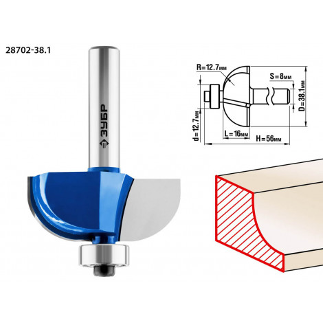 Фреза кромочная калевочная №2 ЗУБР d=38.1 мм 28702-38.1