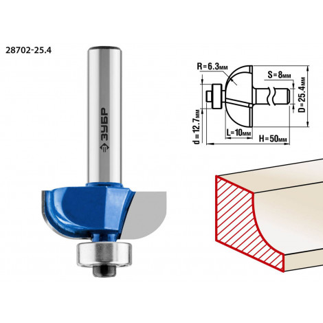 Фреза кромочная калевочная №2 ЗУБР d=25.4 мм 28702-25.4