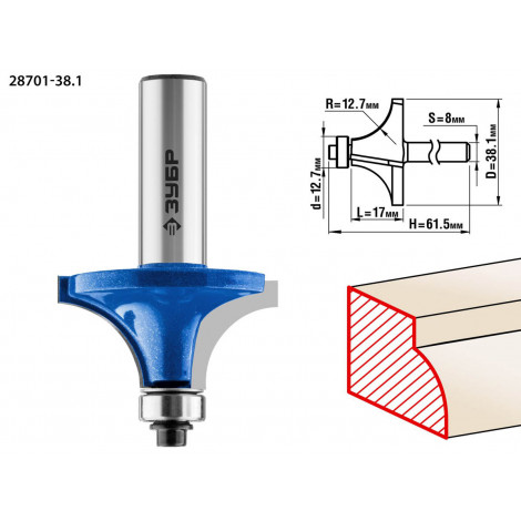 Фреза кромочная калевочная №1 ЗУБР d=38.1 мм 28701-38.1