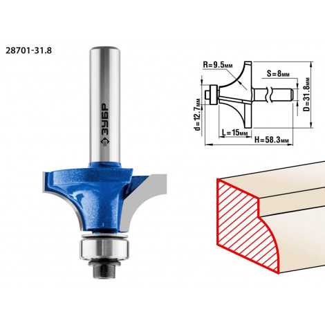 Фреза кромочная калевочная №1 ЗУБР d=31.8 мм 28701-31.8