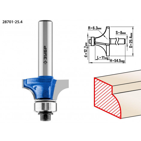 Фреза кромочная калевочная №1 ЗУБР d=25.4 мм 28701-25.4
