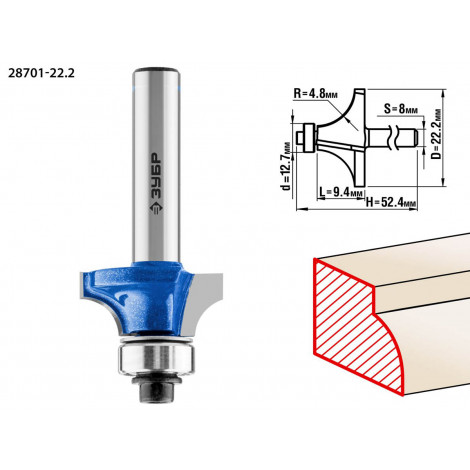 Фреза кромочная калевочная №1 ЗУБР d=22.2 мм 28701-22.2