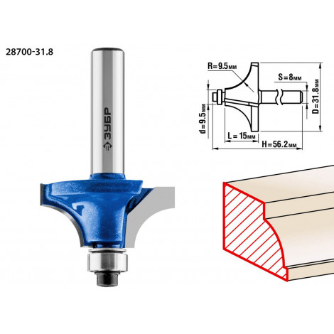 Фреза кромочная калевочная №1 ЗУБР d=31.8 мм 28700-31.8