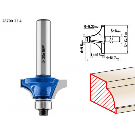 Фреза кромочная калевочная №1 ЗУБР d=25.4 мм 28700-25.4