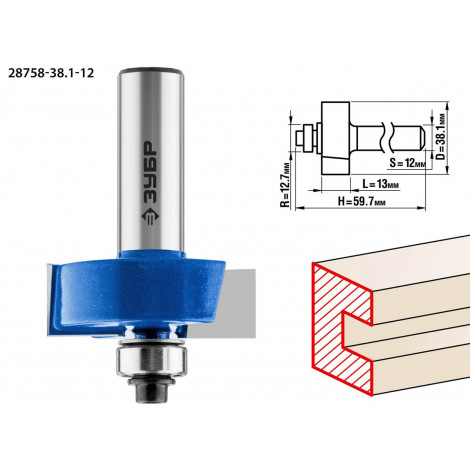 Фреза четвертная кромочная фальцевая ЗУБР d=38.1 мм 28758-38.1-12