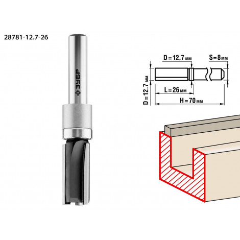 Фреза пазовая прямая с верхним подшипником ЗУБР D=12.7 мм 28781-12.7-26