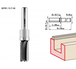 Фреза пазовая прямая с верхним подшипником ЗУБР D=12.7 мм 28781-12.7-26