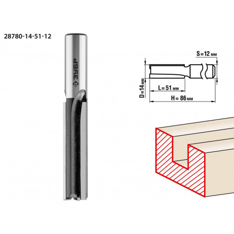 Фреза пазовая прямая ЗУБР D=14 мм 28780-14-51-12