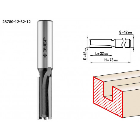 Фреза пазовая прямая ЗУБР D=12 мм 28780-12-32-12