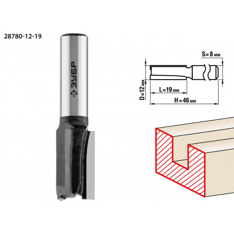 Фреза пазовая прямая ЗУБР D=12 мм 28780-12-19