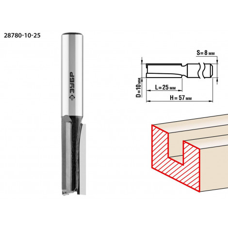 Фреза пазовая прямая ЗУБР D=10 мм 28780-10-25