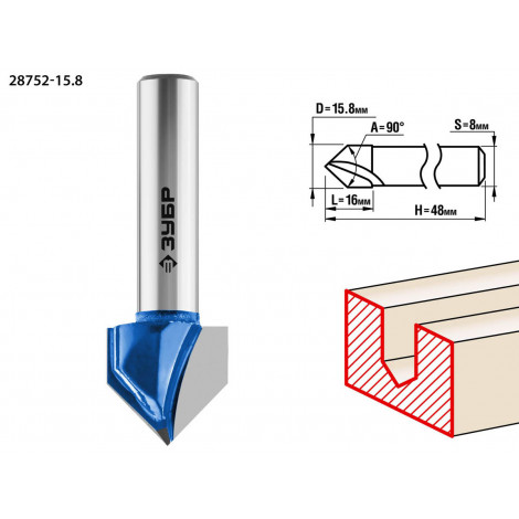 Фреза пазовая галтельная V-образная ЗУБР D=15.8 мм 28752-15.8