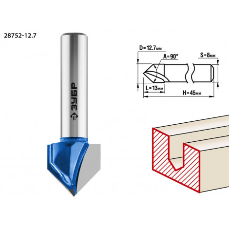 Фреза пазовая галтельная V-образная ЗУБР D=12.7 мм 28752-12.7