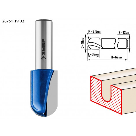 Фреза пазовая галтельная ЗУБР D=19 мм 28751-19-32