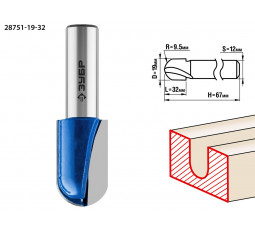 Фреза пазовая галтельная ЗУБР D=19 мм 28751-19-32