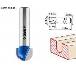 Фреза пазовая галтельная ЗУБР D=12.7 мм 28751-12.7-10
