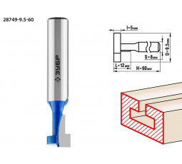 Фреза пазовая галтельная Т-образная №1 ЗУБР D=9.5 мм 28749-9.5-60