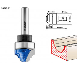Фреза пазовая фасонная с верхним подшипником ЗУБР D=22 мм 28747-22