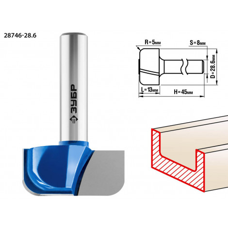 Фреза пазовая фасонная №7 ЗУБР D=28.6 мм 28746-28.6