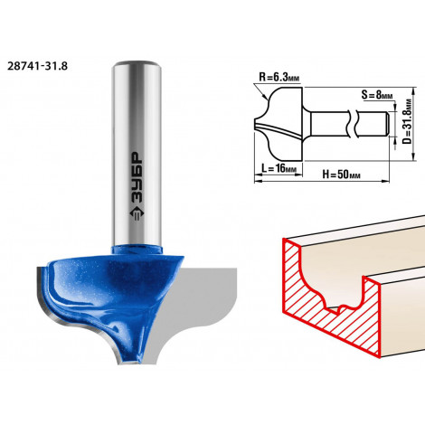 Фреза пазовая фасонная №2 ЗУБР D=31.8 мм 28741-31.8