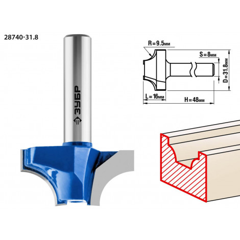 Фреза пазовая фасонная №1 ЗУБР D=31.8 мм 28740-31.8