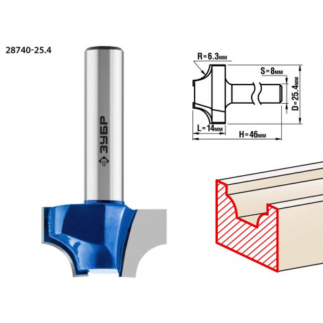 Фреза пазовая фасонная №1 ЗУБР D=25.4 мм 28740-25.4