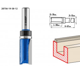 Фреза пазовая прямая с верхним подшипником ЗУБР D=19 мм 28756-19-38-12